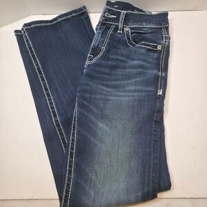 BKE Aiden Bootcut Jeans Mens 27x32 Dark Wash Denim White Stitching Casual